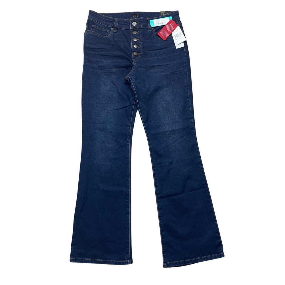 Kut from the Kloth Natalie High Rise Baby Bootcut Jeans Indigo 12 Button Fly